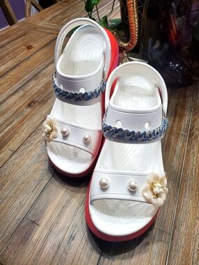 CROCS White and Pink Sandals